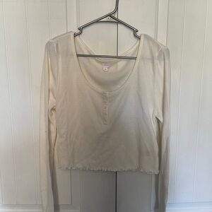 Women's Cream Waffle Knit Long Sleeve Crop Top